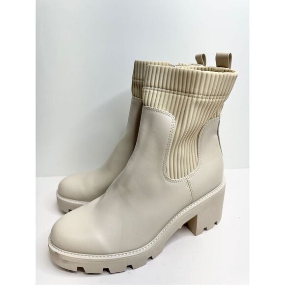 Bar III Boots Cream Chunky Heel Size 11 Womens Ribbed Ankle Booties Side Zip - Picture 3 of 8